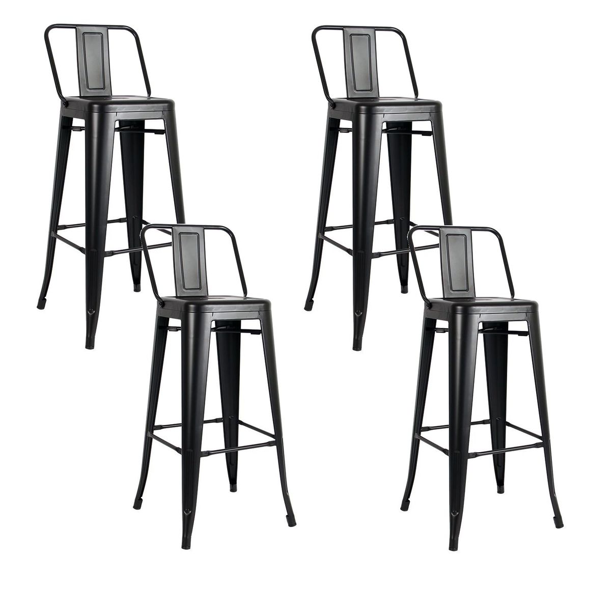 GENERICO - 4 xTaburetes Pisos Metal Tolix para con respaldo LF5-03HB  - negro.