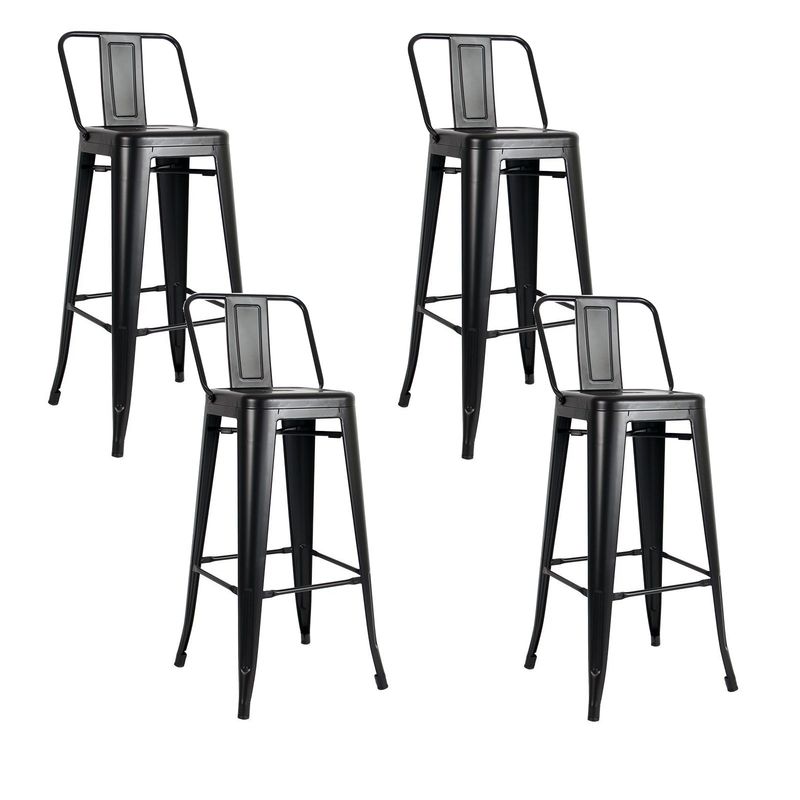 GENERICO - 4 xTaburetes Pisos Metal Tolix para con respaldo LF5-03HB  - negro