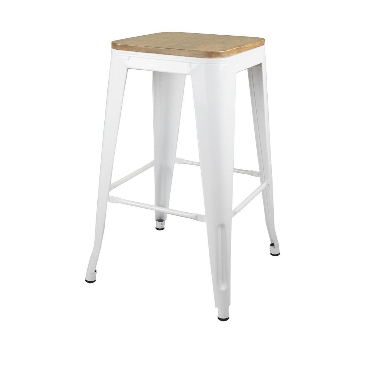 GENERICO - Pack 4 Taburetes Pisos Metal Tolix asiento madera Bar LF5-03W 66cm