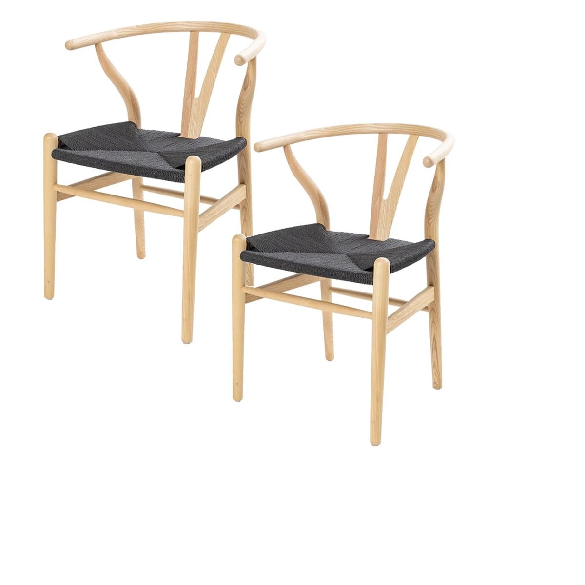 GENERICO - Pack 2 sillas de Madera Wishbone Asiento de cuerda - natural/negro