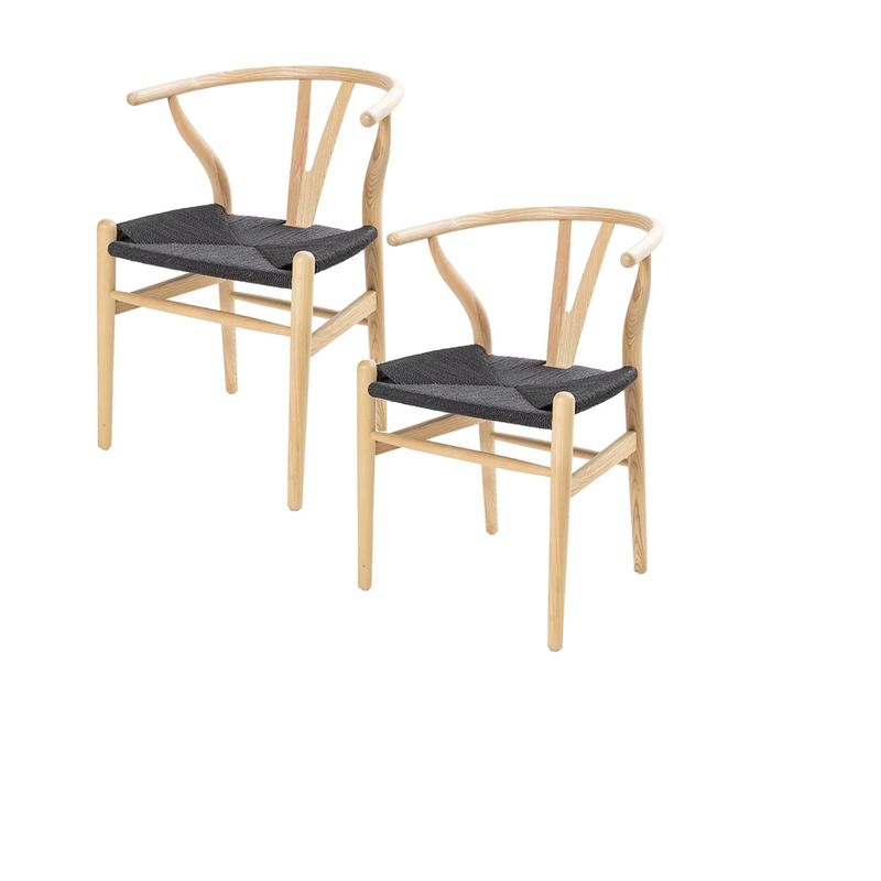 GENERICO - Pack 2 sillas de Madera Wishbone Asiento de cuerda - natural/negro