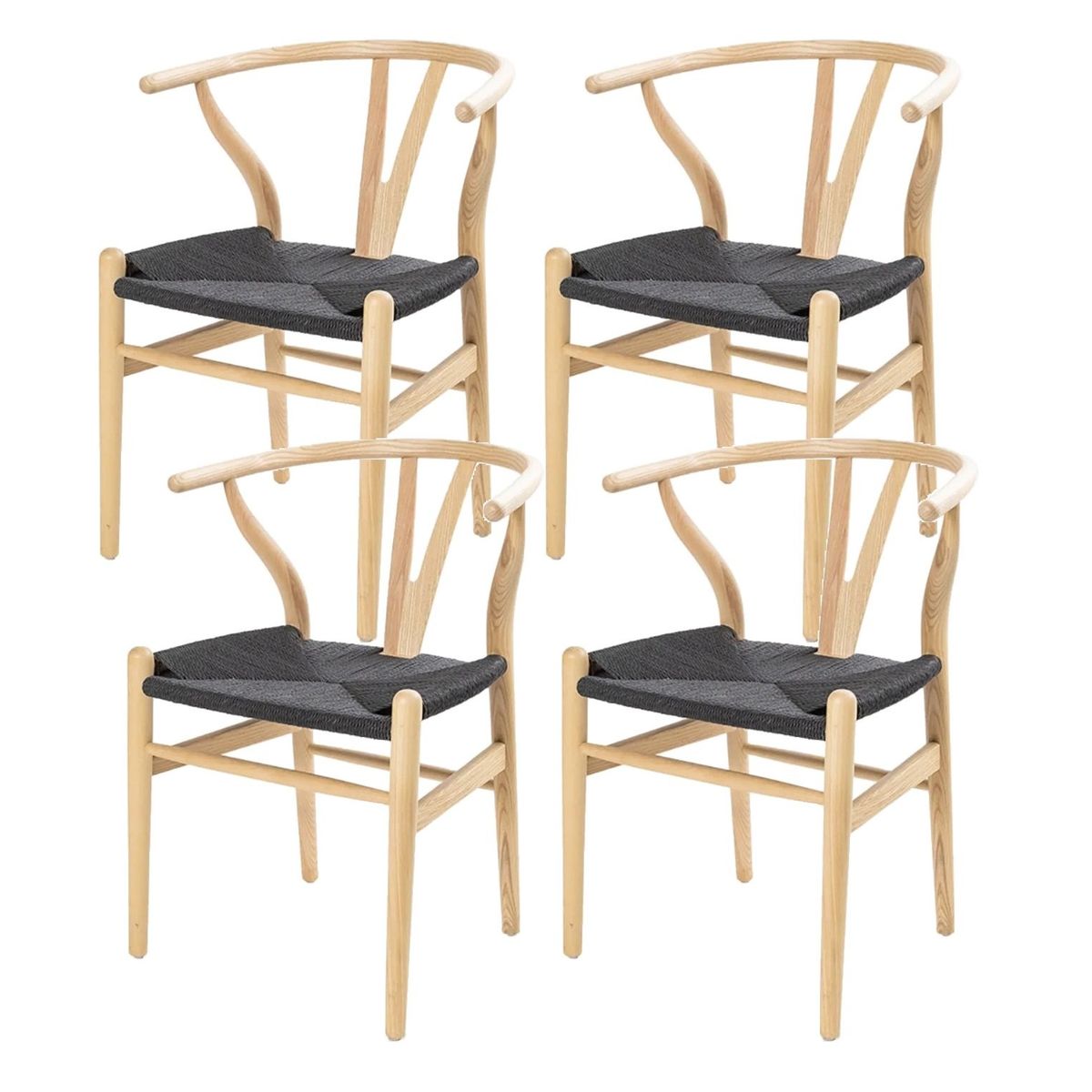 GENERICO - Pack 4 sillas de Madera Wishbone Asiento de cuerda - natural/negro
