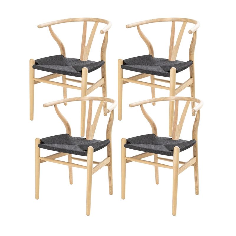 GENERICO - Pack 4 sillas de Madera Wishbone Asiento de cuerda - natural/negro