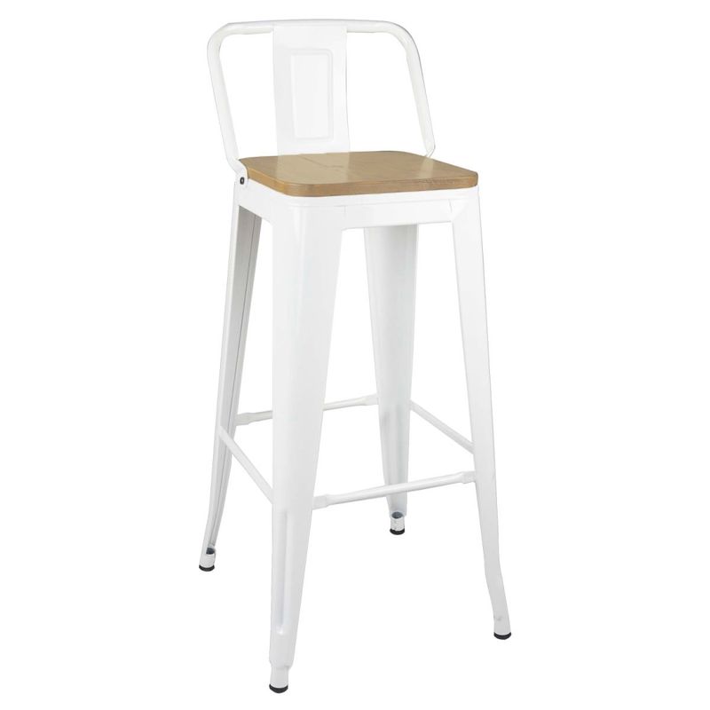 GENERICO - Pack 4 Taburetes Pisos Metal Tolix asiento madera con respaldo blanco