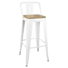 GENERICO - Taburete Piso Metal Tolix asiento madera con respaldo blanco