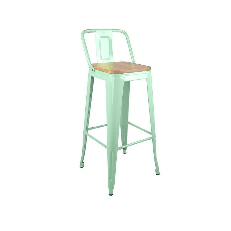 GENERICO - Taburete Piso Metal Tolix asiento madera con respaldo verde agua