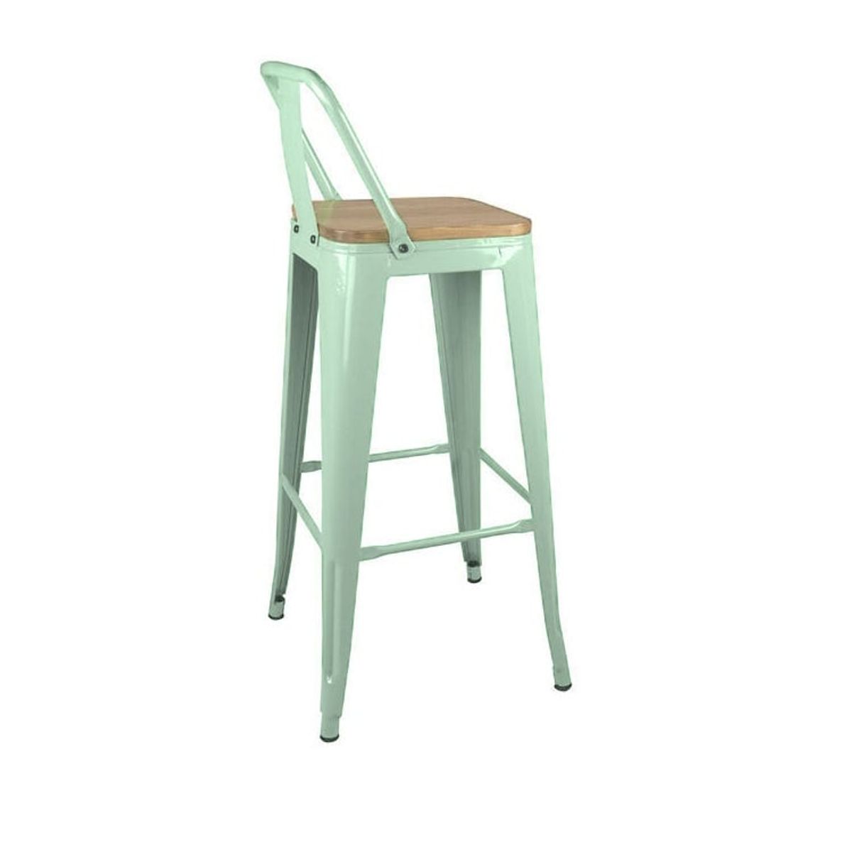 GENERICO - Taburete Piso Metal Tolix asiento madera con respaldo verde agua