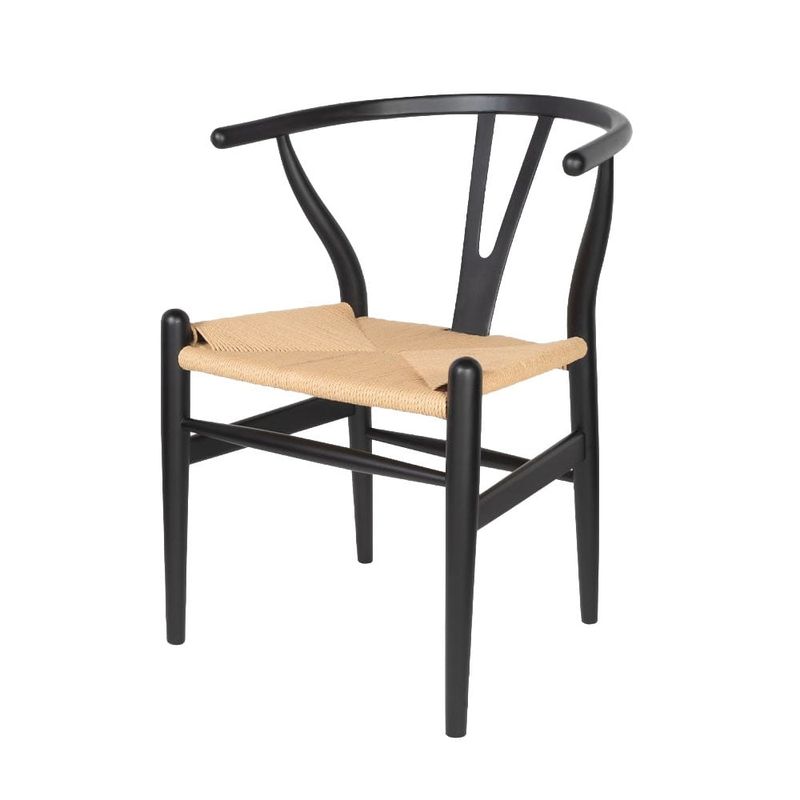 GENERICO - Silla De Madera Wishbone Asiento de cuerda LF9-01 - NegroNatural