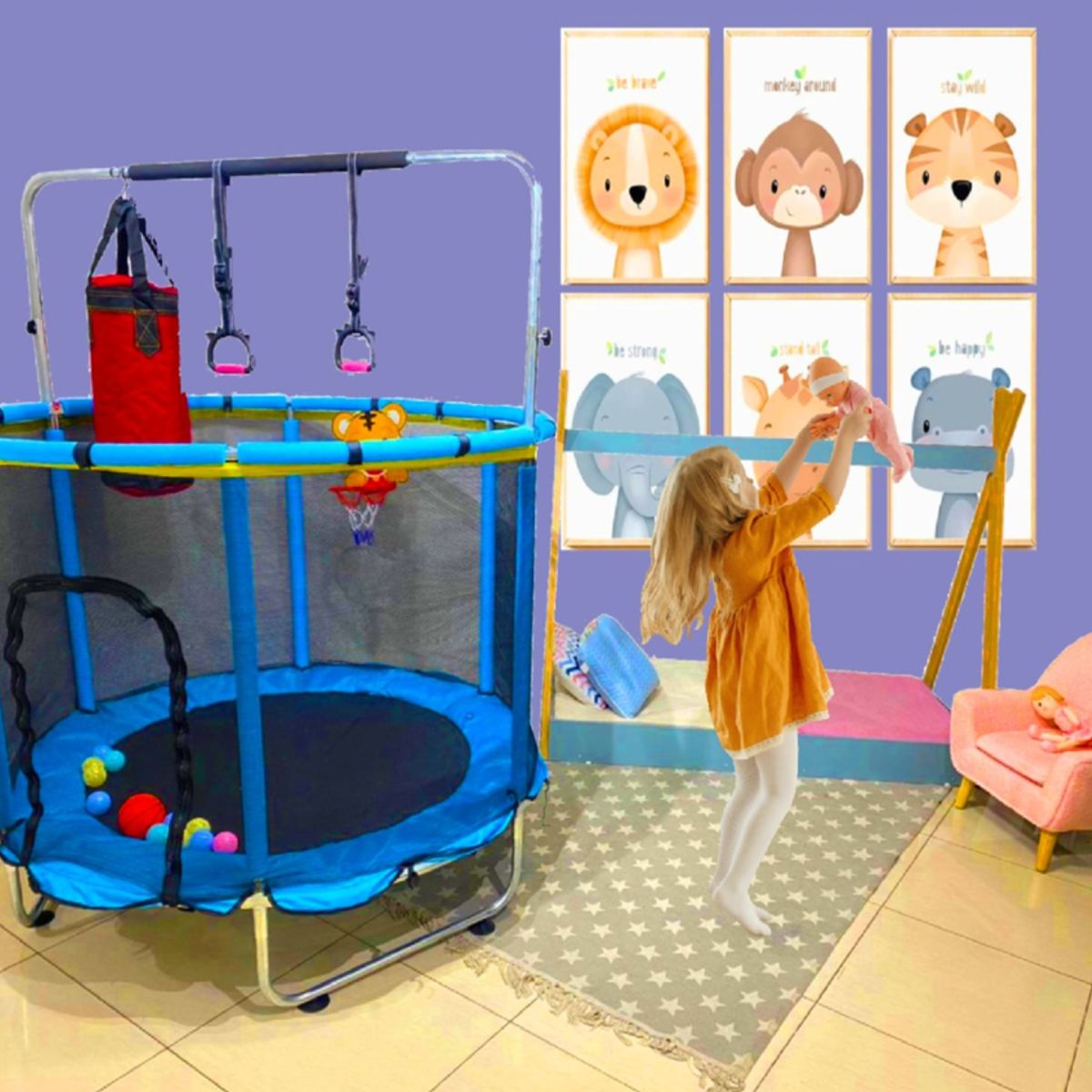 KIDSCOOL - Cama Elastica Entretenida Azul