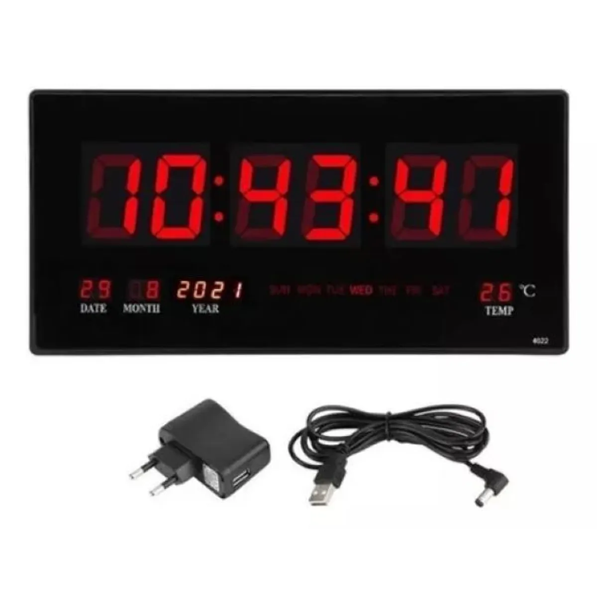 GENERICO - Reloj Digital Pared Luz Led Hora Fecha Temperatura 26x15cm