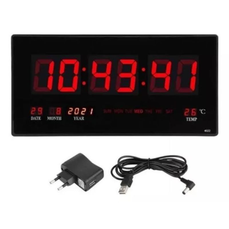 GENERICO - Reloj Digital Pared Luz Led Hora Fecha Temperatura 36x15cm