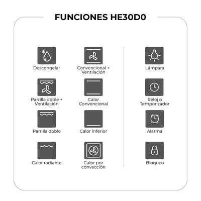 Imagen 2 del producto Horno Empotrable Eléctrico 60 Litros 8 Funciones Turbo Air HE20M1