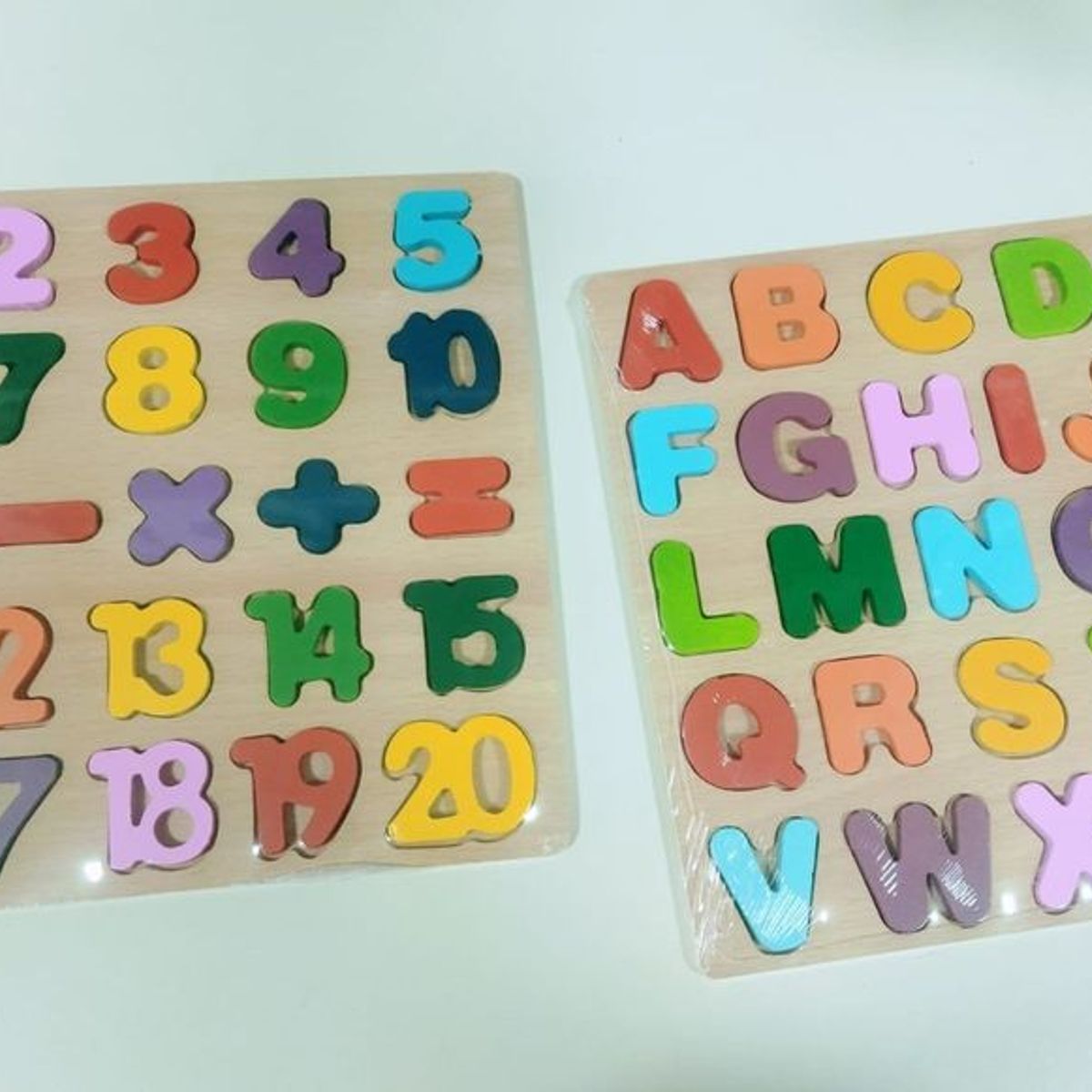 GENERICO - Set 2 tablas didactico madera letras + numeros para niños