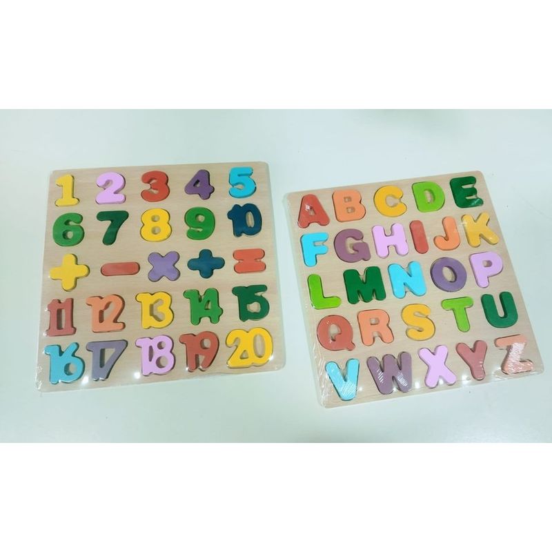 GENERICO - Set 2 tablas didactico madera letras + numeros para niños
