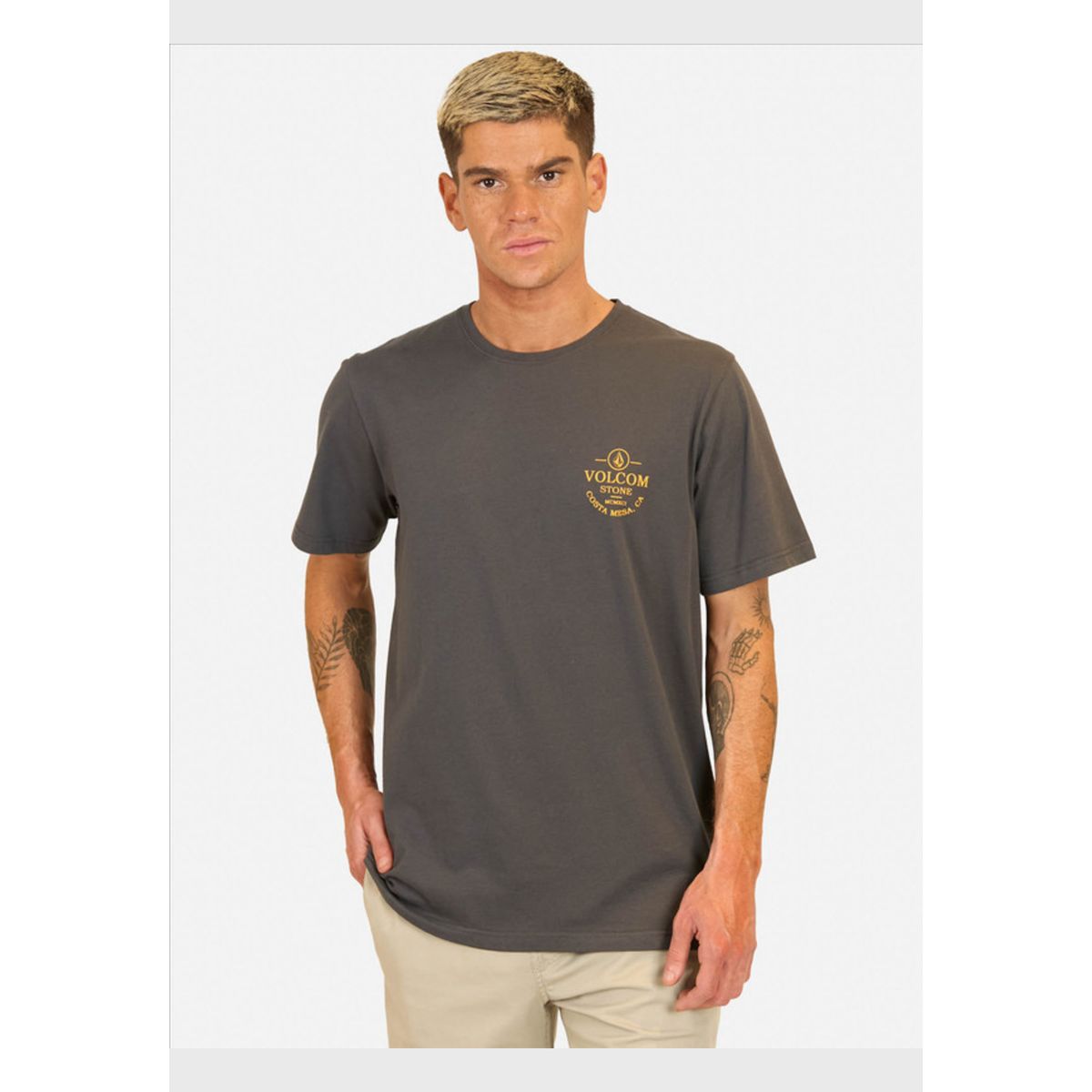 VOLCOM - Polera Manga Corta Anchored Gris Hombre Volcom