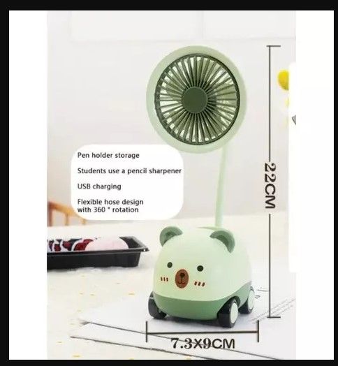 GENERICO Ventilador Escritorio Recargable 3 en 1 Sacapunta Portalápiz