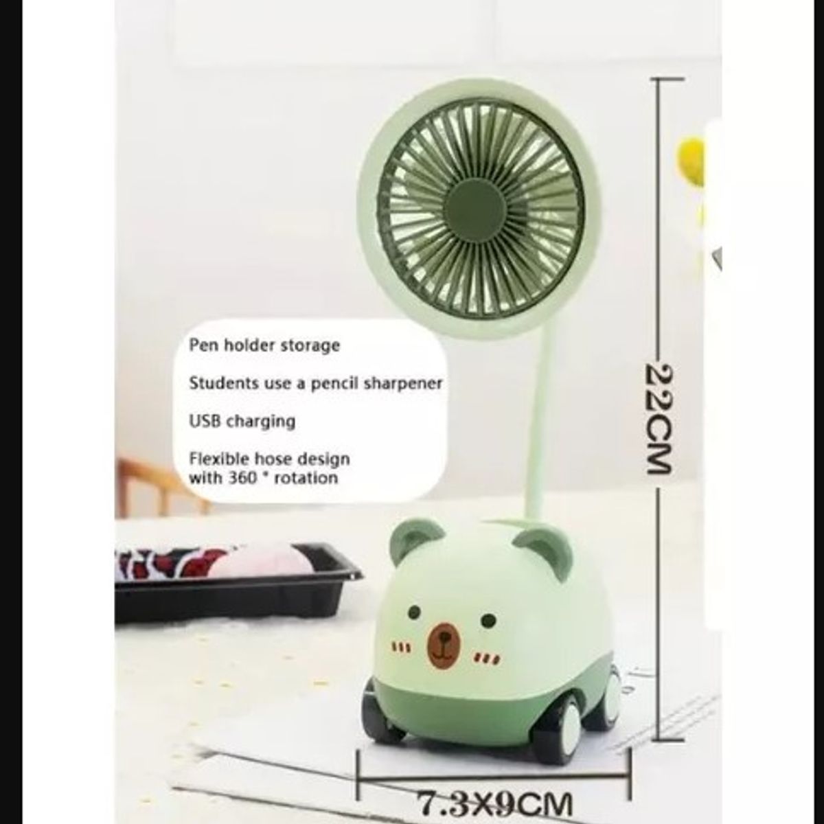 GENERICO - Ventilador Escritorio Recargable 3 en 1 Sacapunta Portalápiz