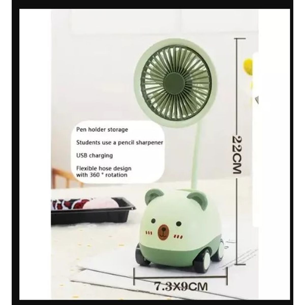 GENERICO - Ventilador Escritorio Recargable 3 en 1 Sacapunta Portalápiz