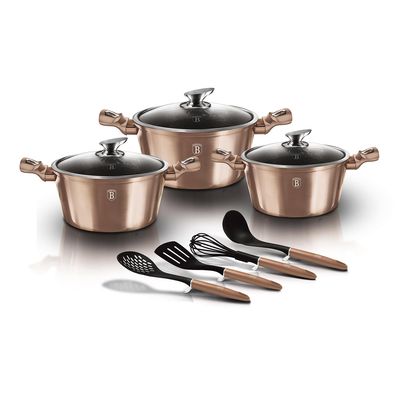 Imagen 2 del producto Batería de cocina 10 pzs, color rosa. Aluminio forjado