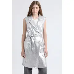 LIOLA - Chaqueta Larga Efecto Gamuza Metalizada, Plateado
