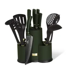 BERLINGER HAUS - Set de utensilios + cuchillos 12 pzs, color verde, Nylon