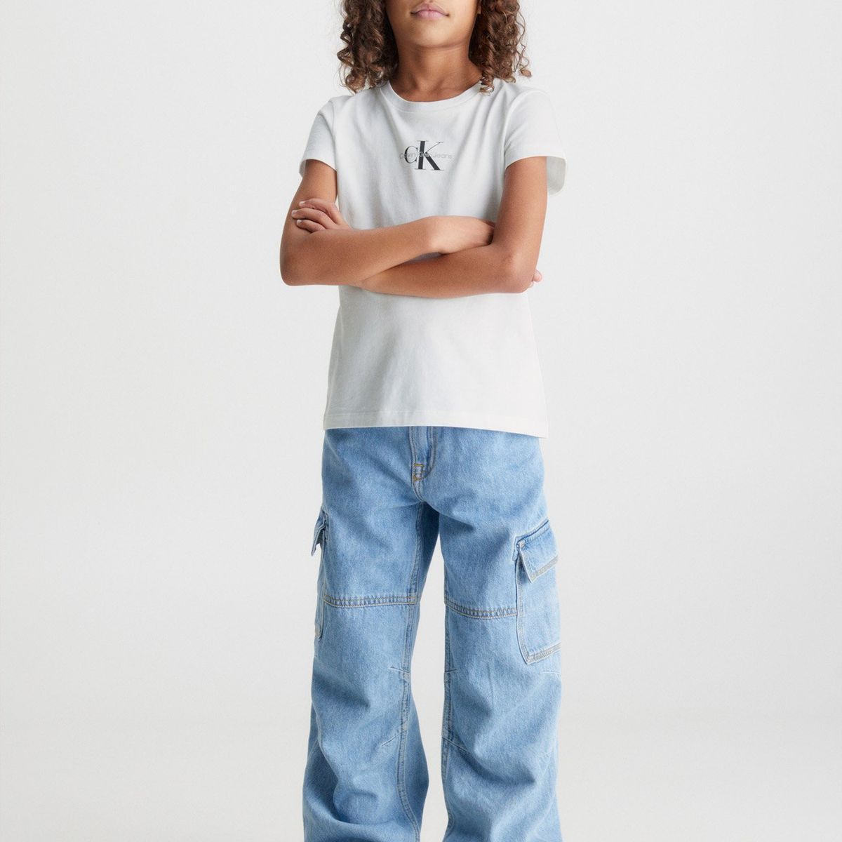 CALVIN KLEIN - Polera Niña Niña Micro Monogram Blanco Calvin Klein