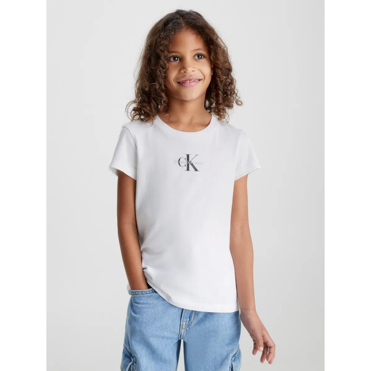 CALVIN KLEIN - Polera Niña Niña Micro Monogram Blanco Calvin Klein
