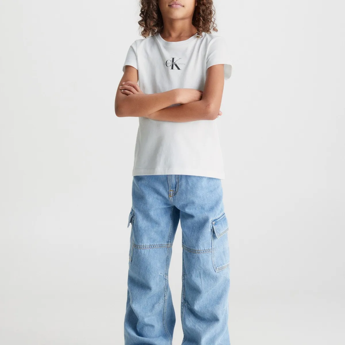 CALVIN KLEIN - Polera Niña Niña Micro Monogram Blanco Calvin Klein