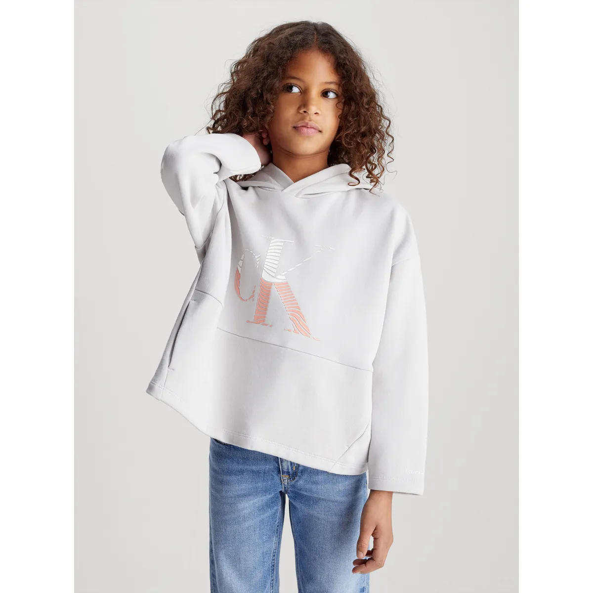 CALVIN KLEIN - Polerón con Gorro Niño Monogram Gris Calvin Klein