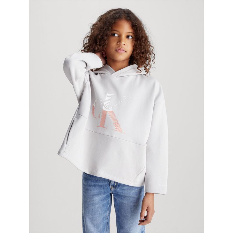 CALVIN KLEIN - Polerón con Gorro Niño Swirl Monogram Gris Calvin Klein