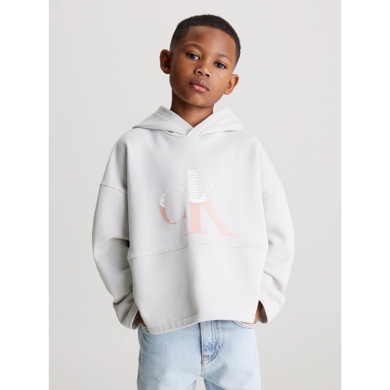 CALVIN KLEIN - Polerón con Gorro Niño Monogram Gris Calvin Klein
