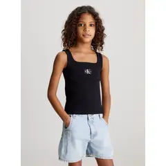 CALVIN KLEIN - Polera Niña Rib Badge Square Negro