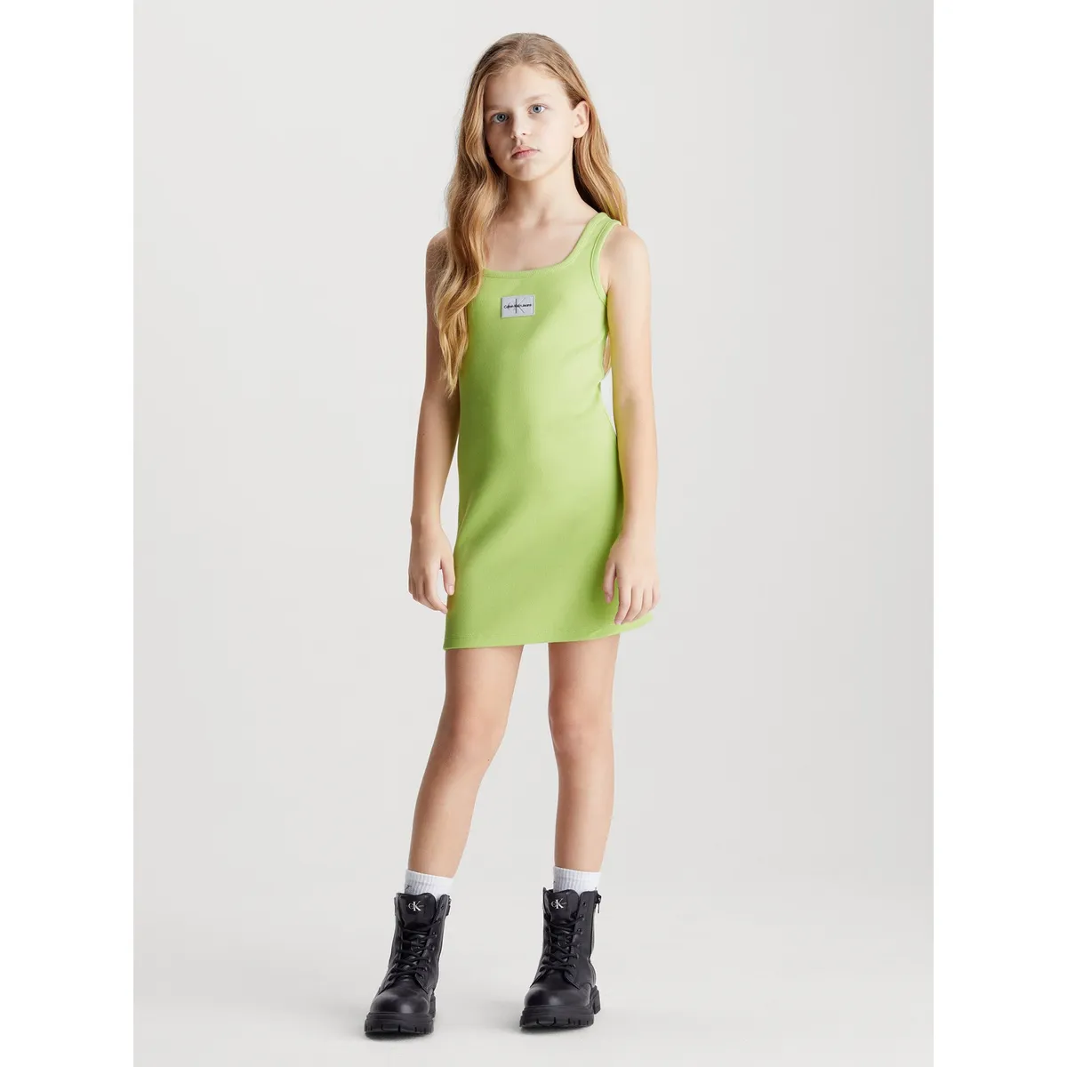 CALVIN KLEIN - Vestido Niña Rib Bagde Verde Olivo Calvin Klein