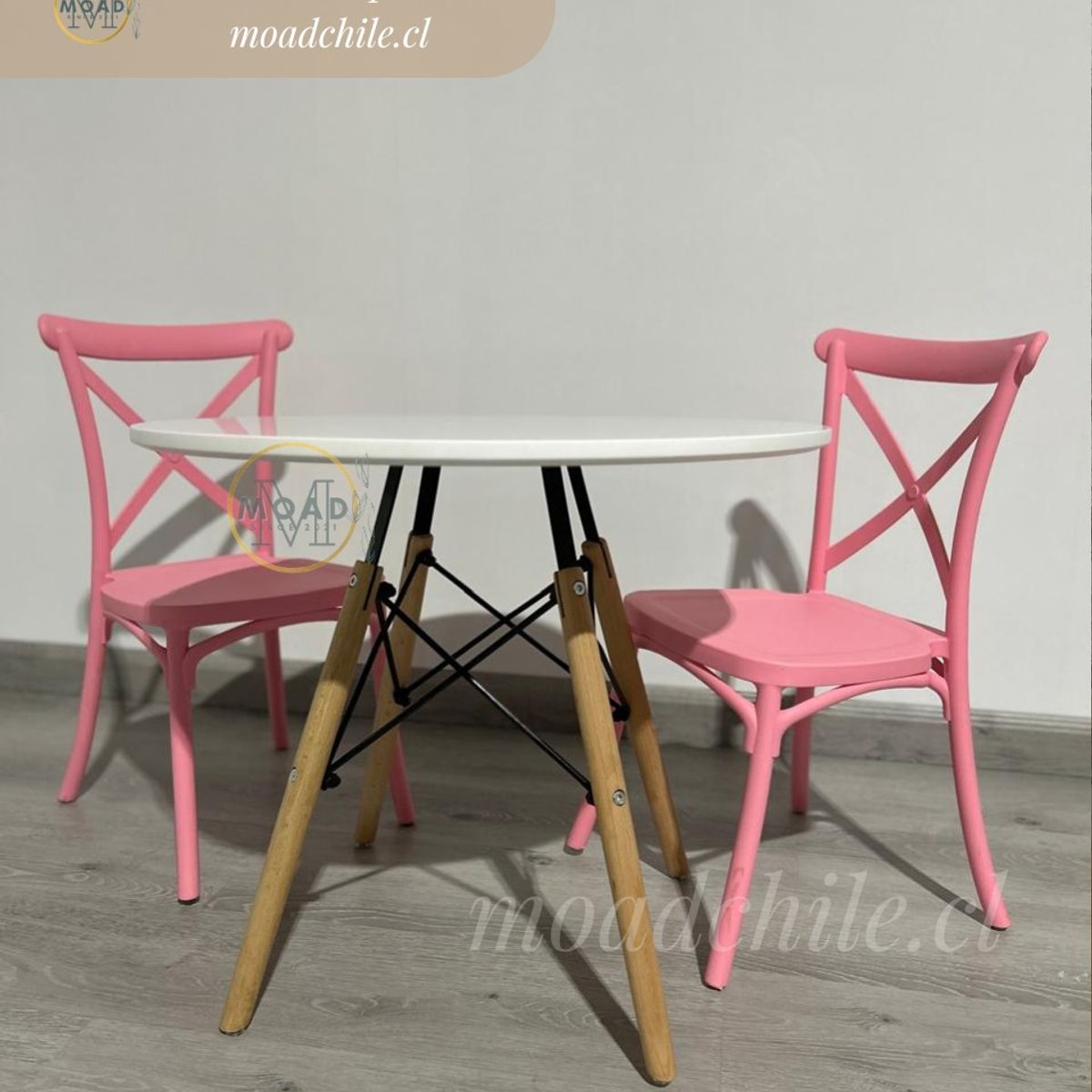 MOAD - Set Mesa Kids 60cm + 2 Silla Danubio Kids Rosa