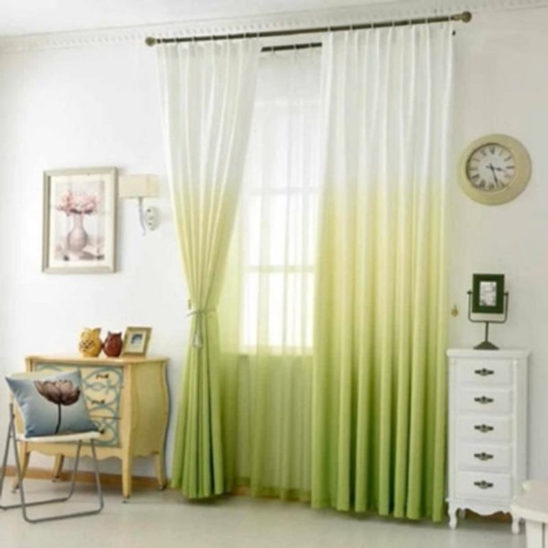 ANGELES DEL HOGAR - Visillos Estilo Degrade Tipo Velo Blanco y Verde