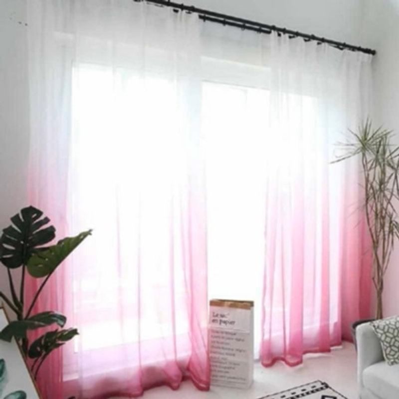 ANGELES DEL HOGAR - Visillos Estilo Degrade Tipo Velo Blanco y Fucsia