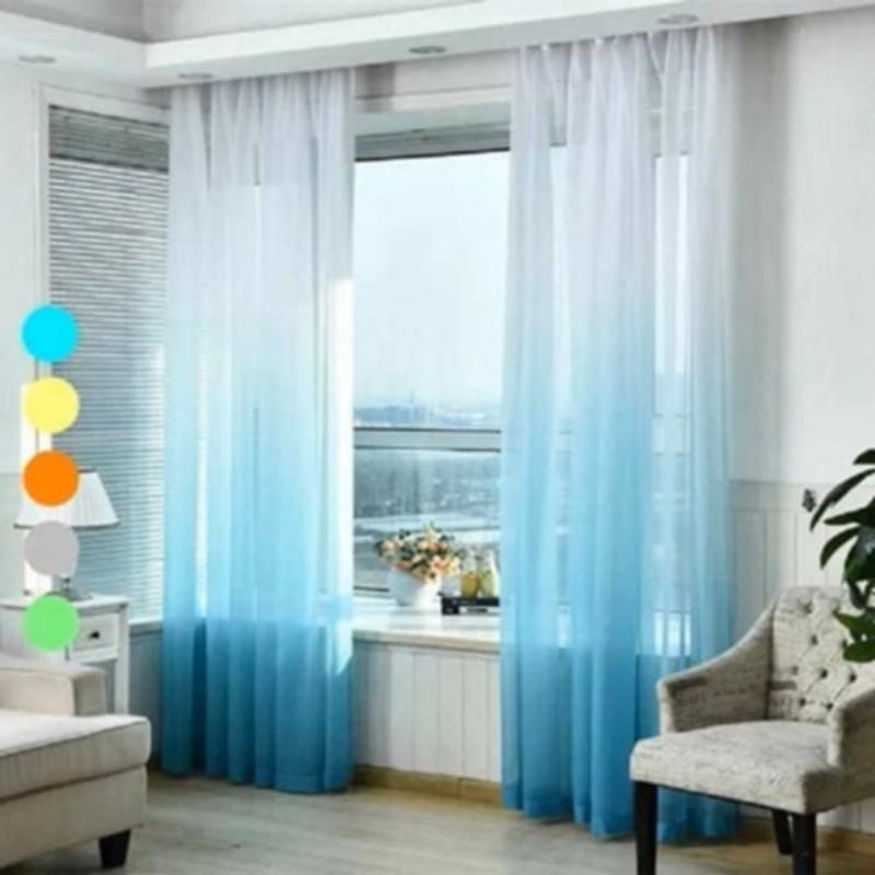 ANGELES DEL HOGAR - Visillos Estilo Degrade Tipo Velo Blanco y Azul