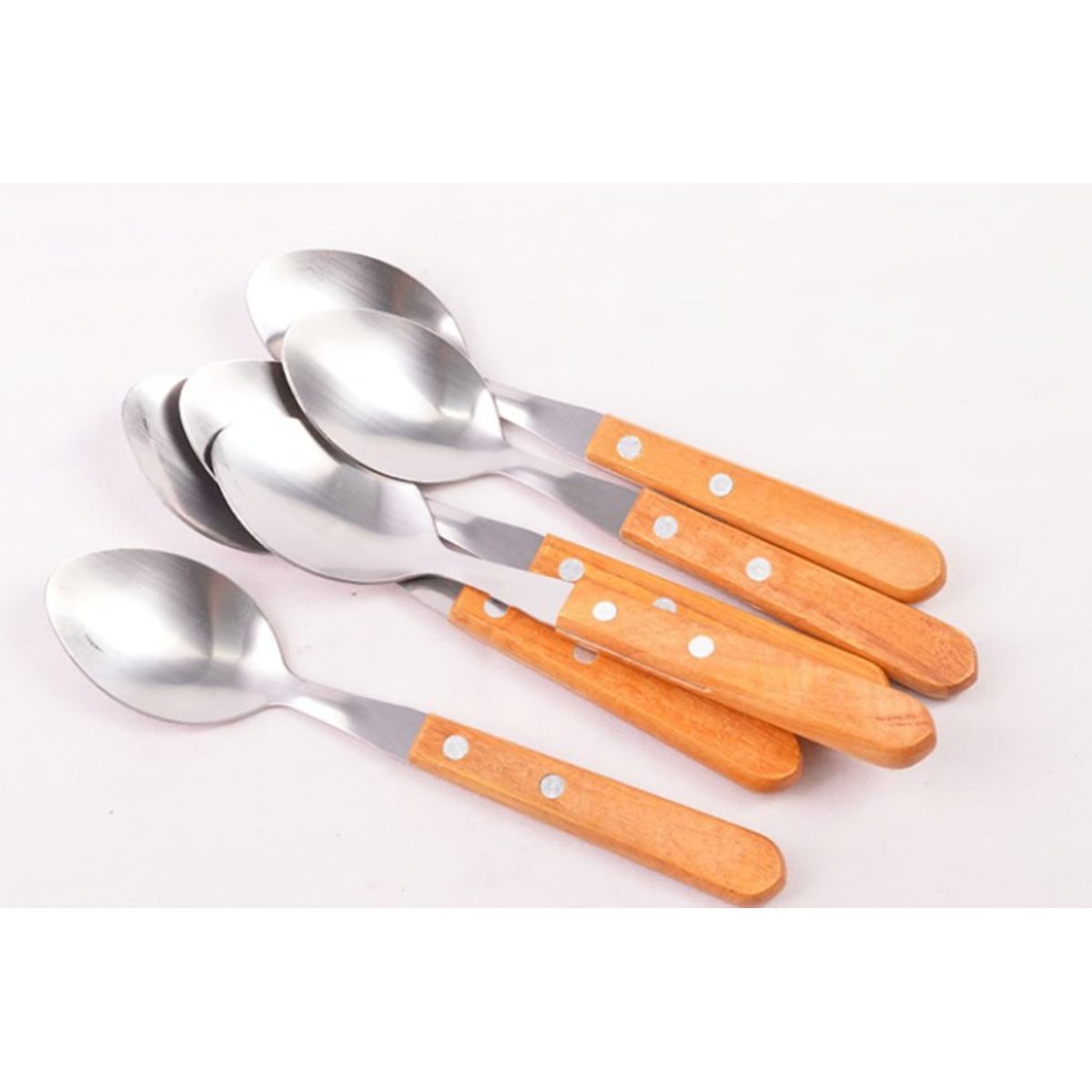 GENERICO - 12 Cucharas De Acero Inoxidable Mango De Madera