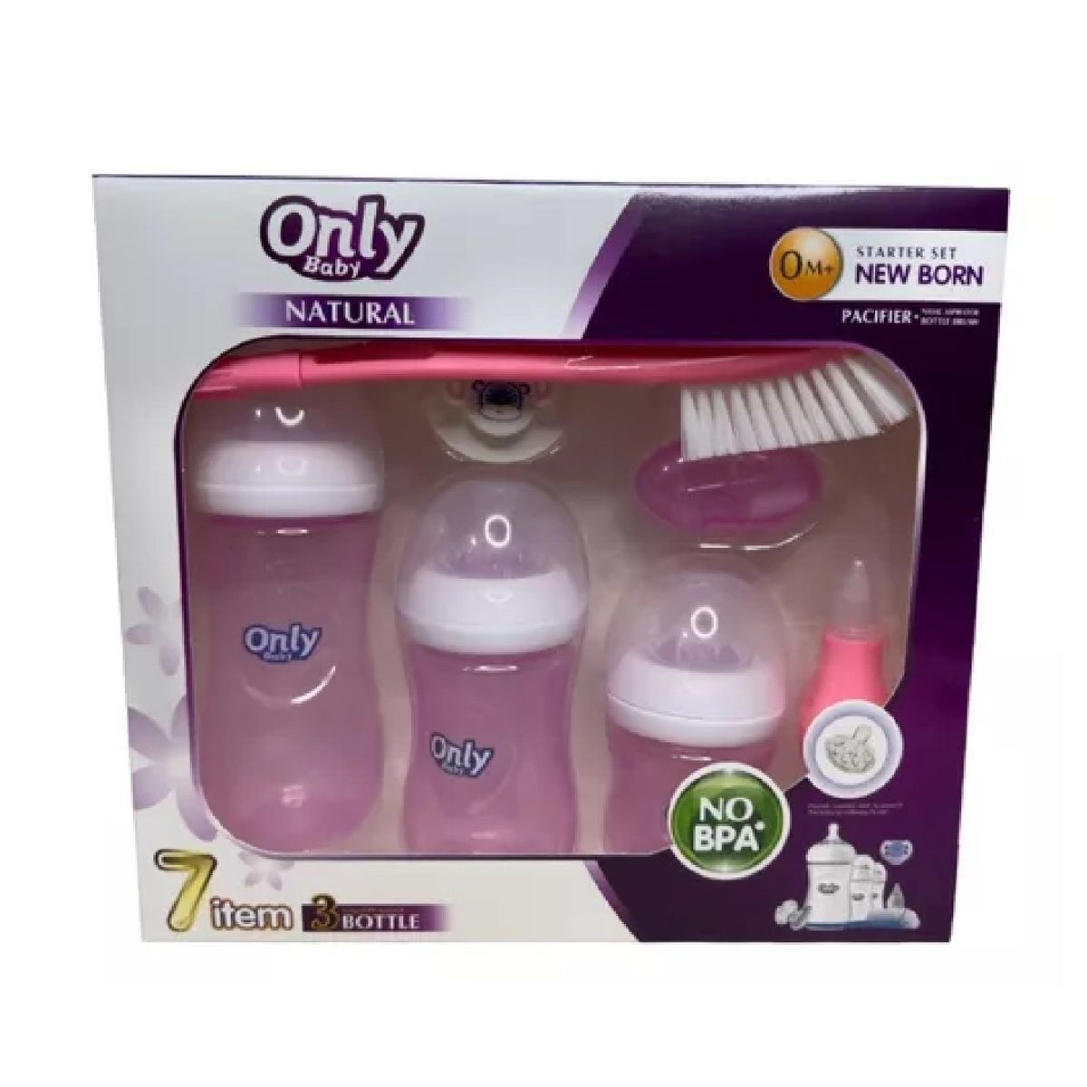 ANGELES DEL HOGAR - set de Biberones Mamaderas Only Baby Rosa x7