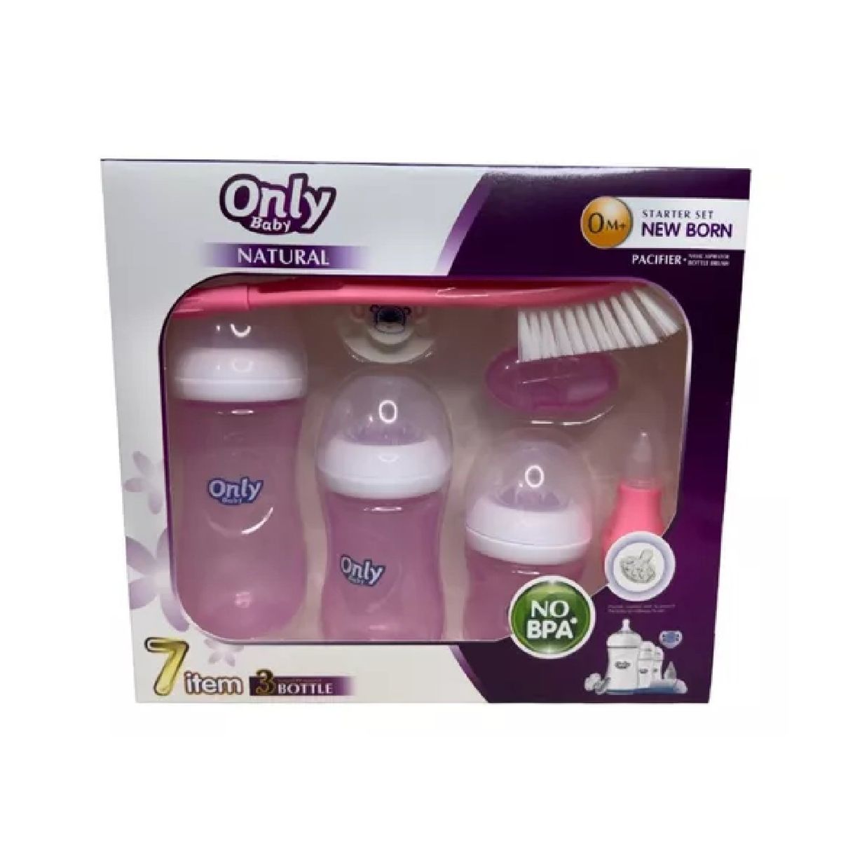 ANGELES DEL HOGAR - set de Biberones Mamaderas Only Baby Rosa x7