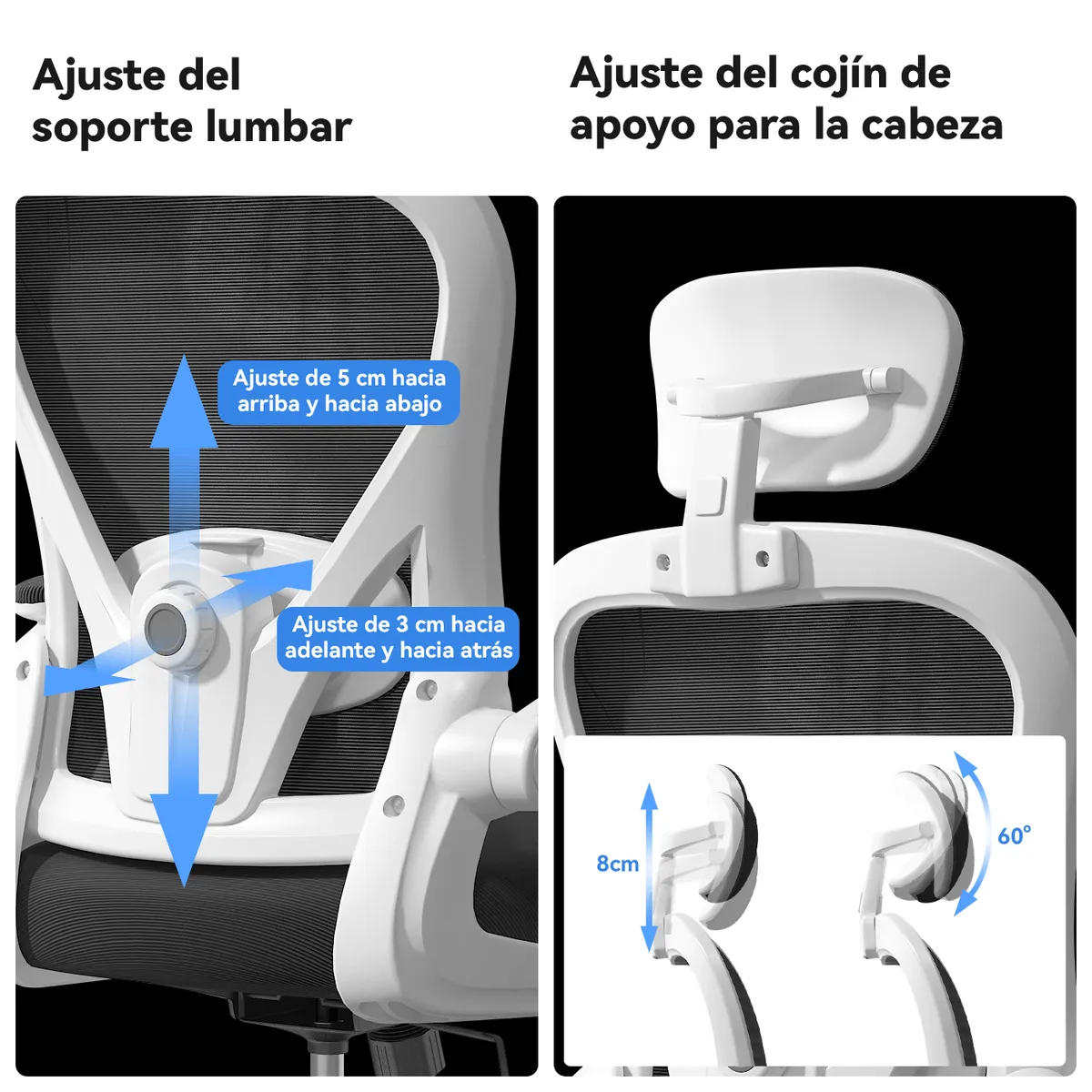 VIDITA - Silla Amia Ergonómica De Oficina Soporte Lumbar Ajustable Blanco