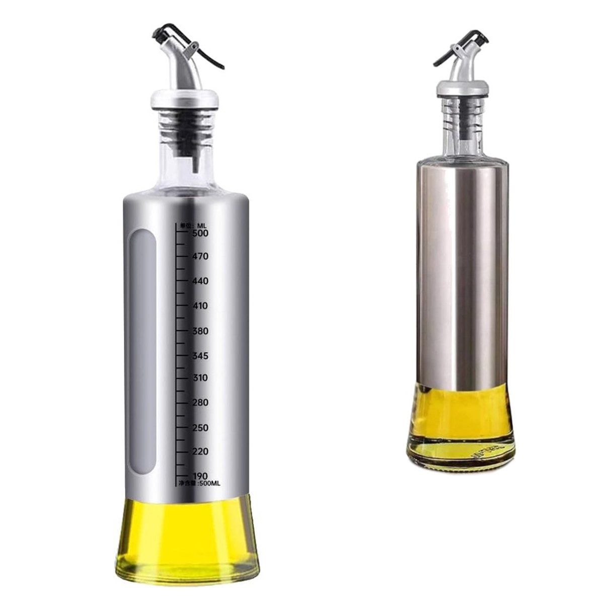 BELKRA - Alcuza Dispensador Aceite Vinagre Cocina Vidrio 500ml Set X2