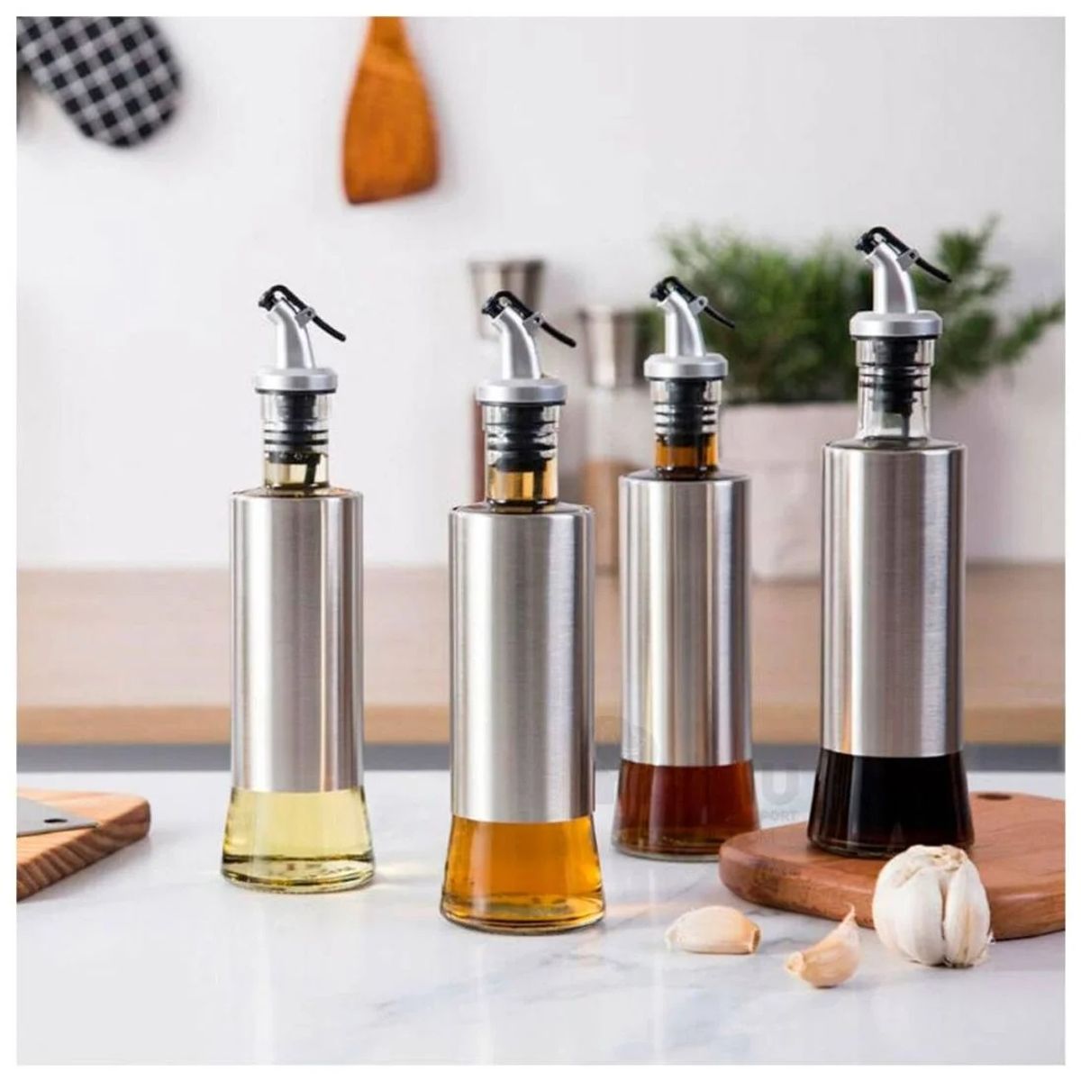 BELKRA - Alcuza Dispensador Aceite Vinagre Cocina Vidrio 500ml Set X2