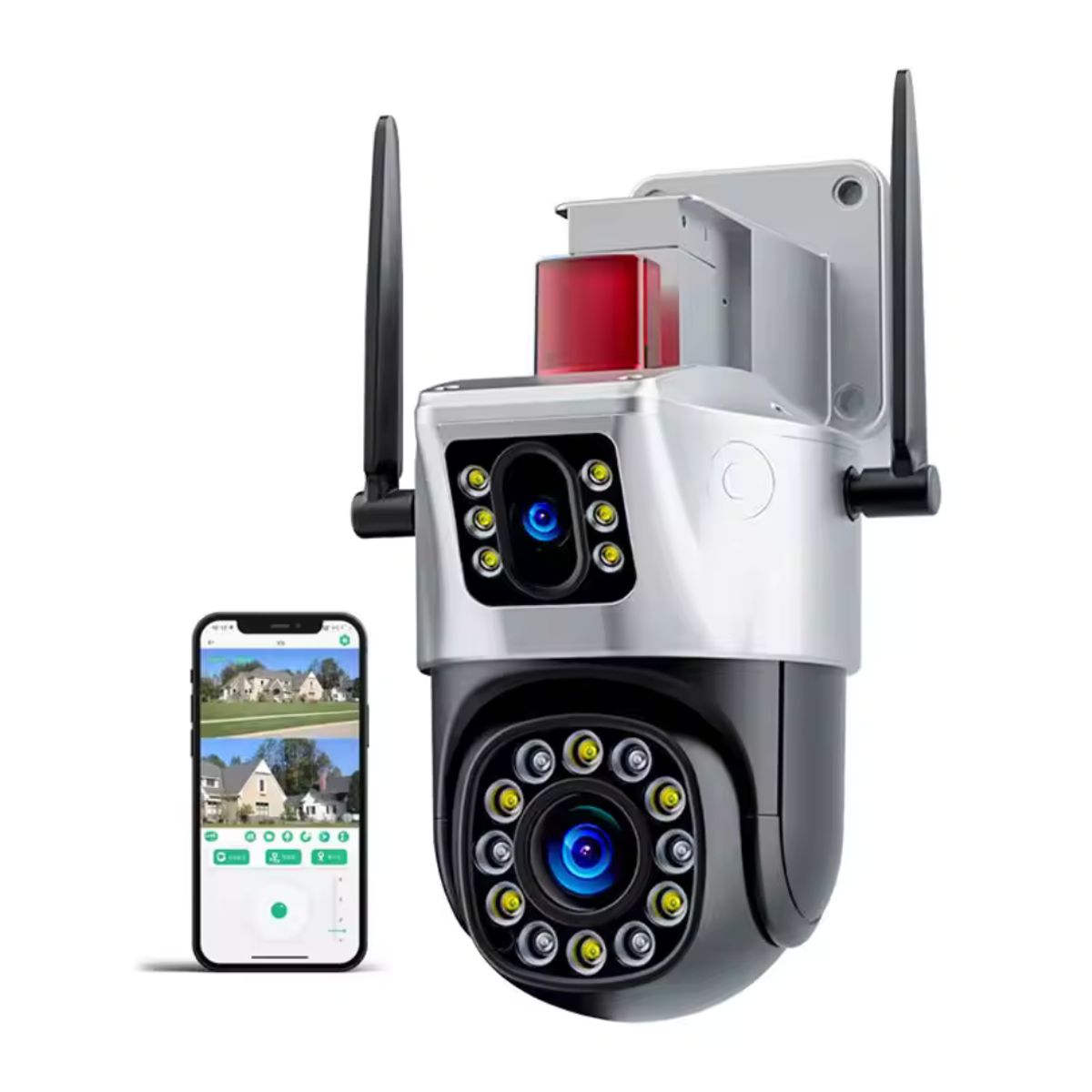DOPA - Camara Exterior Seguridad Doble Vision Ip Wifi Dual Con Baliza Roja