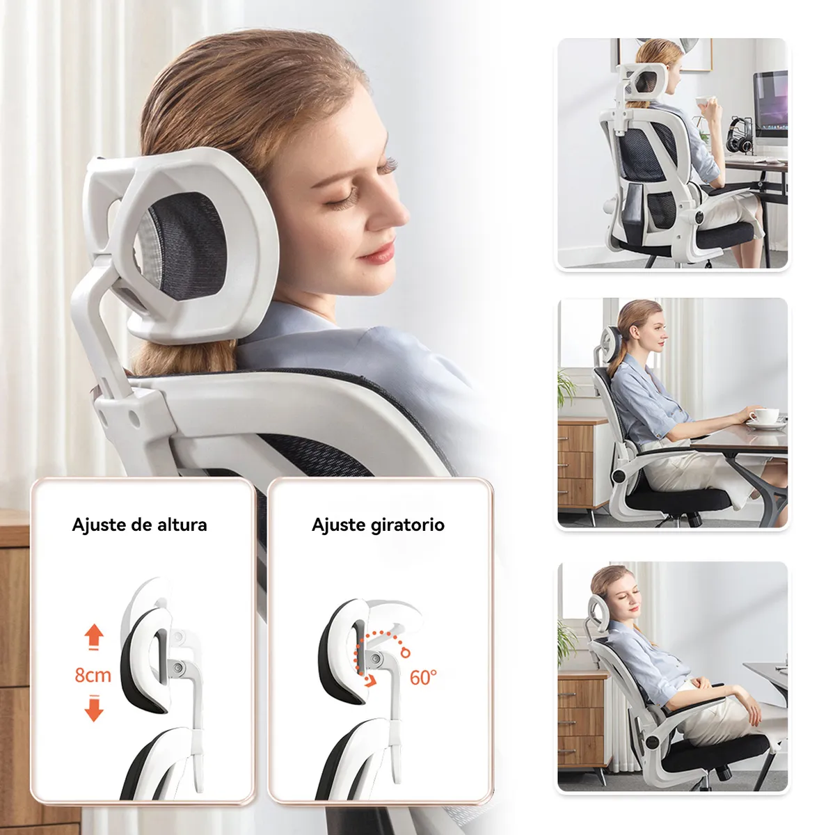 VIDITA - Silla Amia Ergonómica De Oficina Soporte Lumbar Elástico Blanco