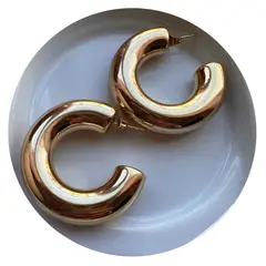 GENERICO - Aros argolla tendencia baño de oro forma de c inflada chunky