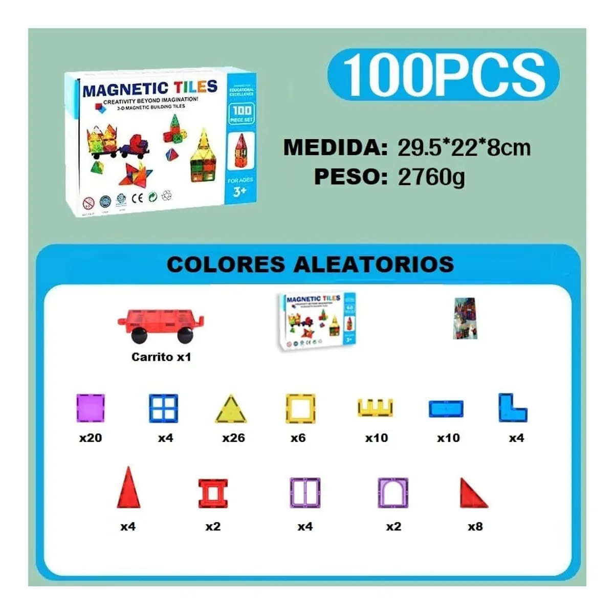 GENERICO - Set de Construcción Bloque Magnético 100 Pcs Magnetic Tiles