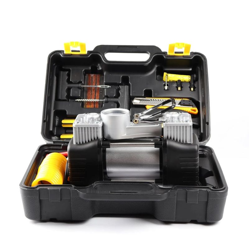 GENERICO - Compresor De Aire Doble Cilindro Pisto 12v + Accesorios