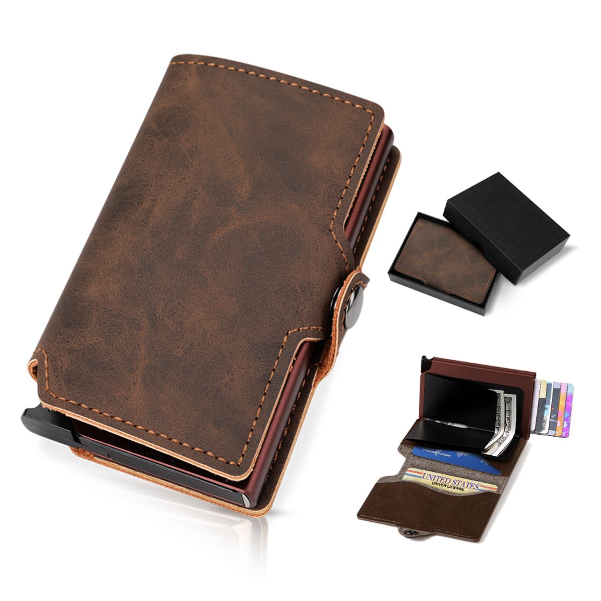 SLOWTON - Billetera Tarjetero Cuero Hombre Minimalista Con Rfid