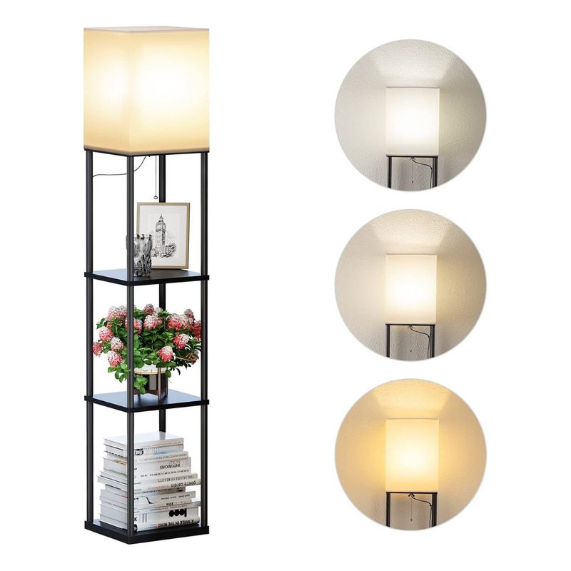 HOME NEAT - Lampara de Pie con Estantes Temperatura de 3 Colores E27